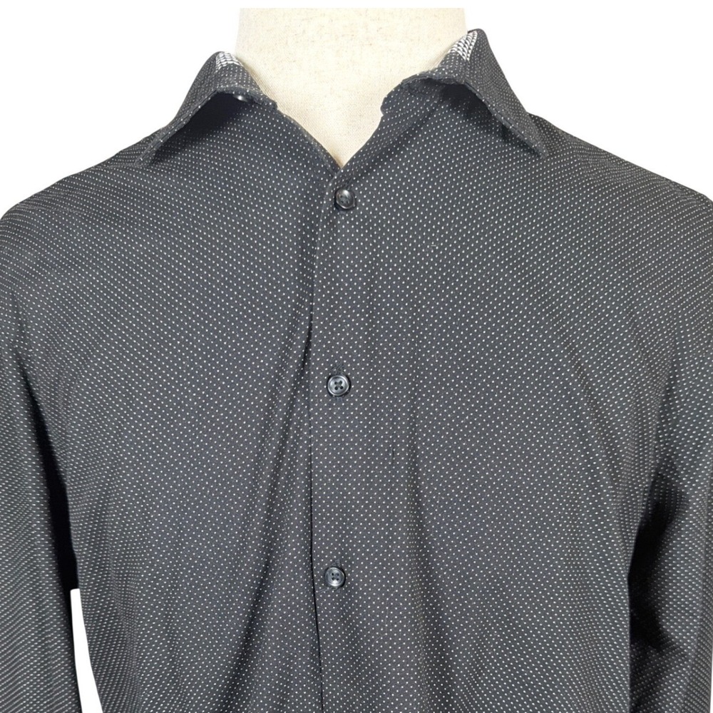 Cactus Man Ricky Singh Mens Black Micro Dot Long Sleeve Button Down Shirt Large